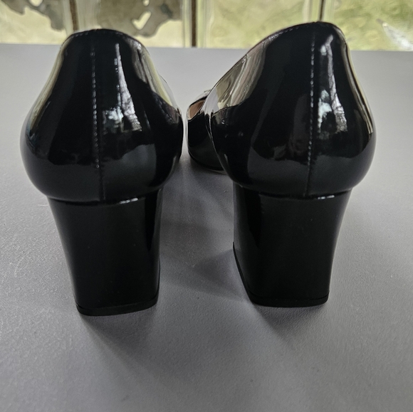 PRADA Black Patent Leather Block Heel Buckle Square Toe Pumps | SZ 6.5 - Picture 7 of 12